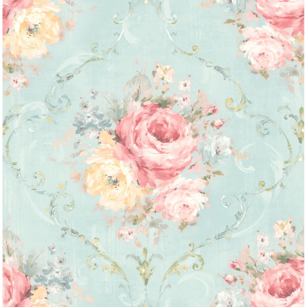 Casa Mia Wallpaper RM50502 Classic Flora Cameo Wallpaper In Blue Marine