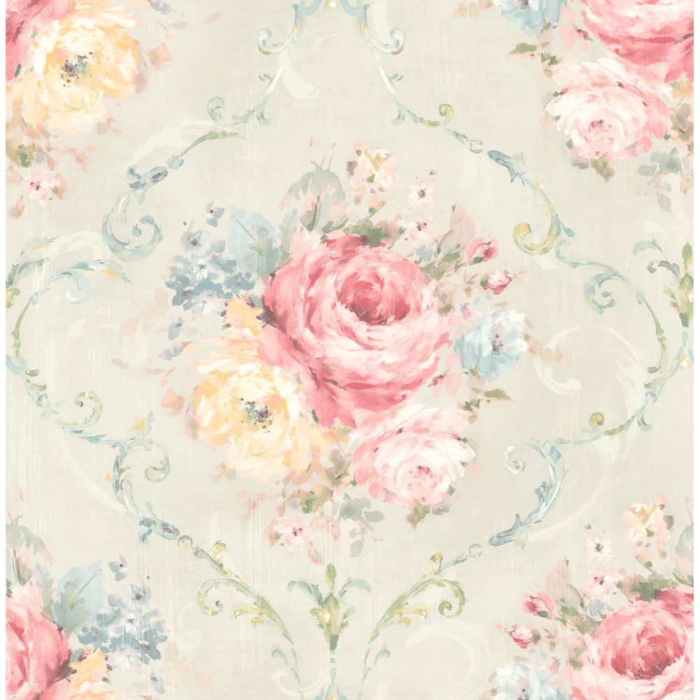 Casa Mia Wallpaper RM50512 Classic Flora Cameo Wallpaper In Soft Green