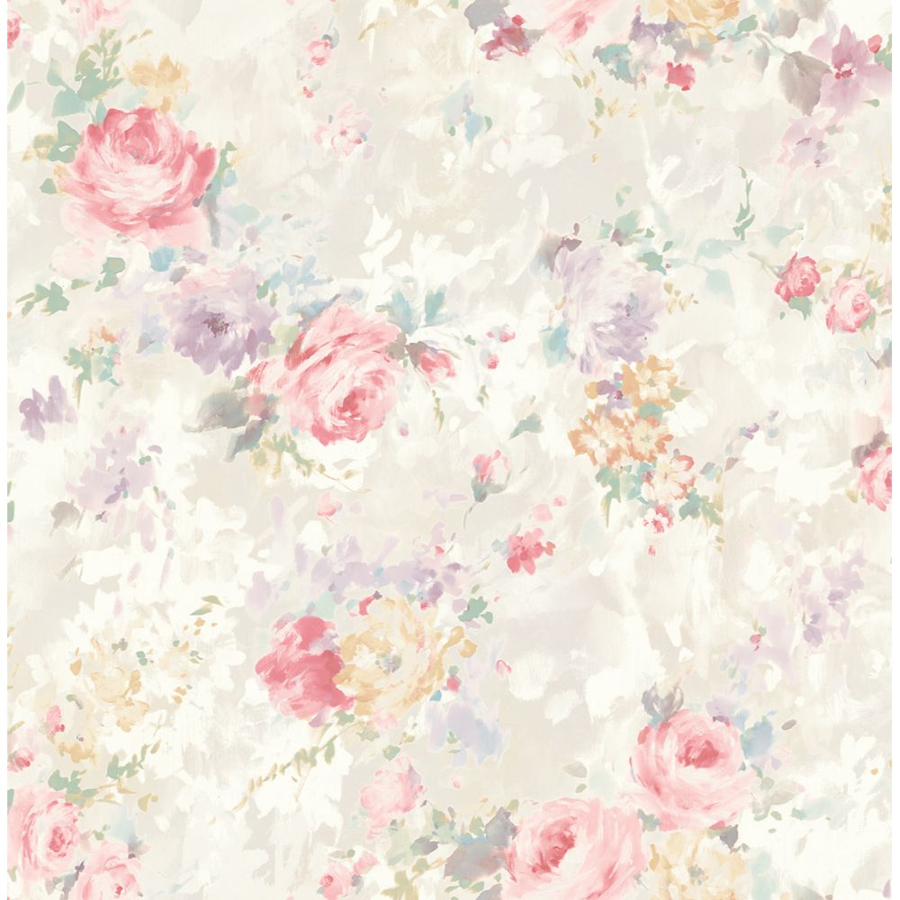 Casa Mia Wallpaper RM50701 Bouquet Flower Wallpaper In Pink, Yellow, Soft Grey