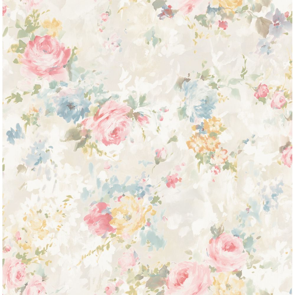 Casa Mia Wallpaper RM50702 Bouquet Flower Wallpaper In Pink, Blue, Yellow, Soft Grey