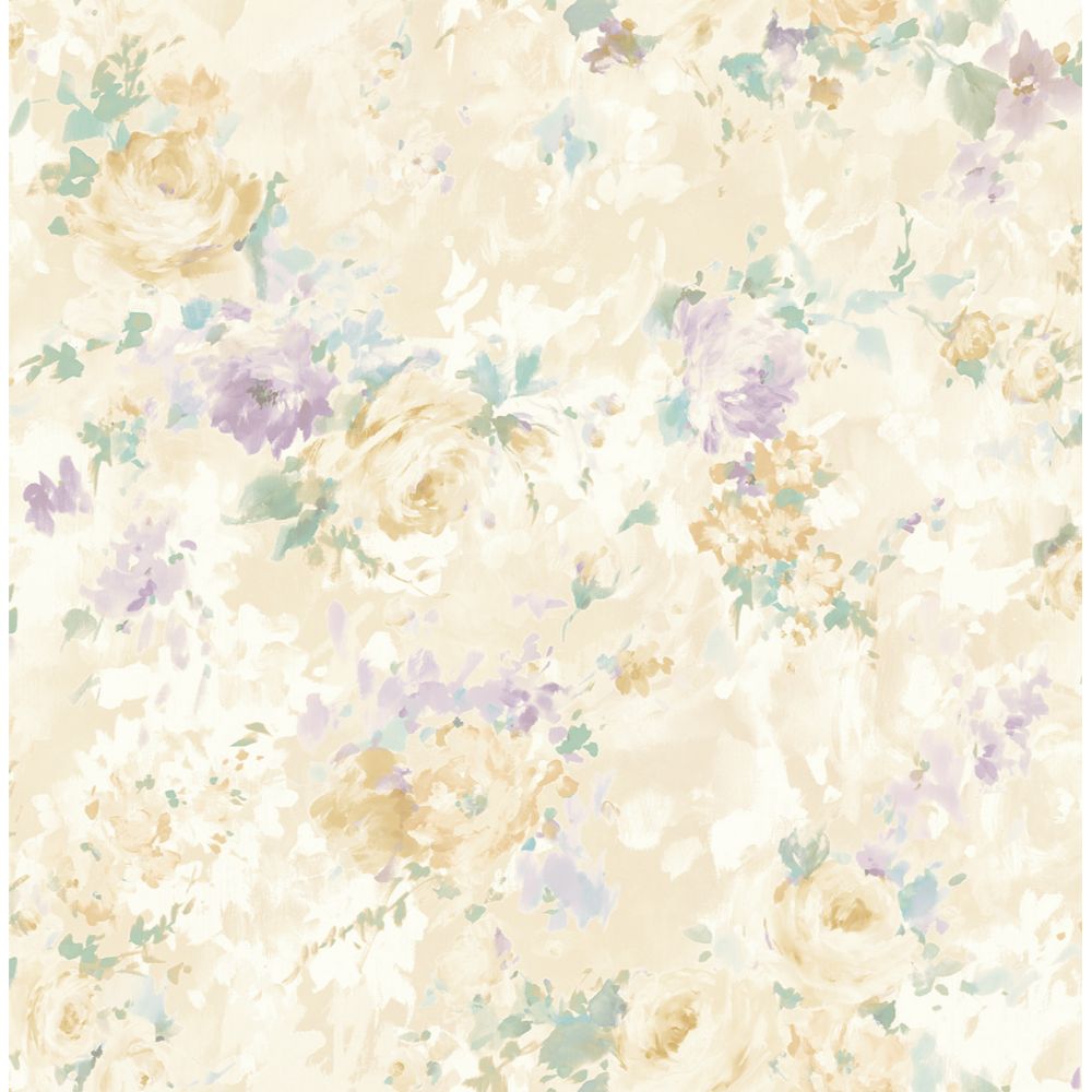 Casa Mia Wallpaper RM50709 Bouquet Flower Wallpaper In Soft Beige, Soft Purple