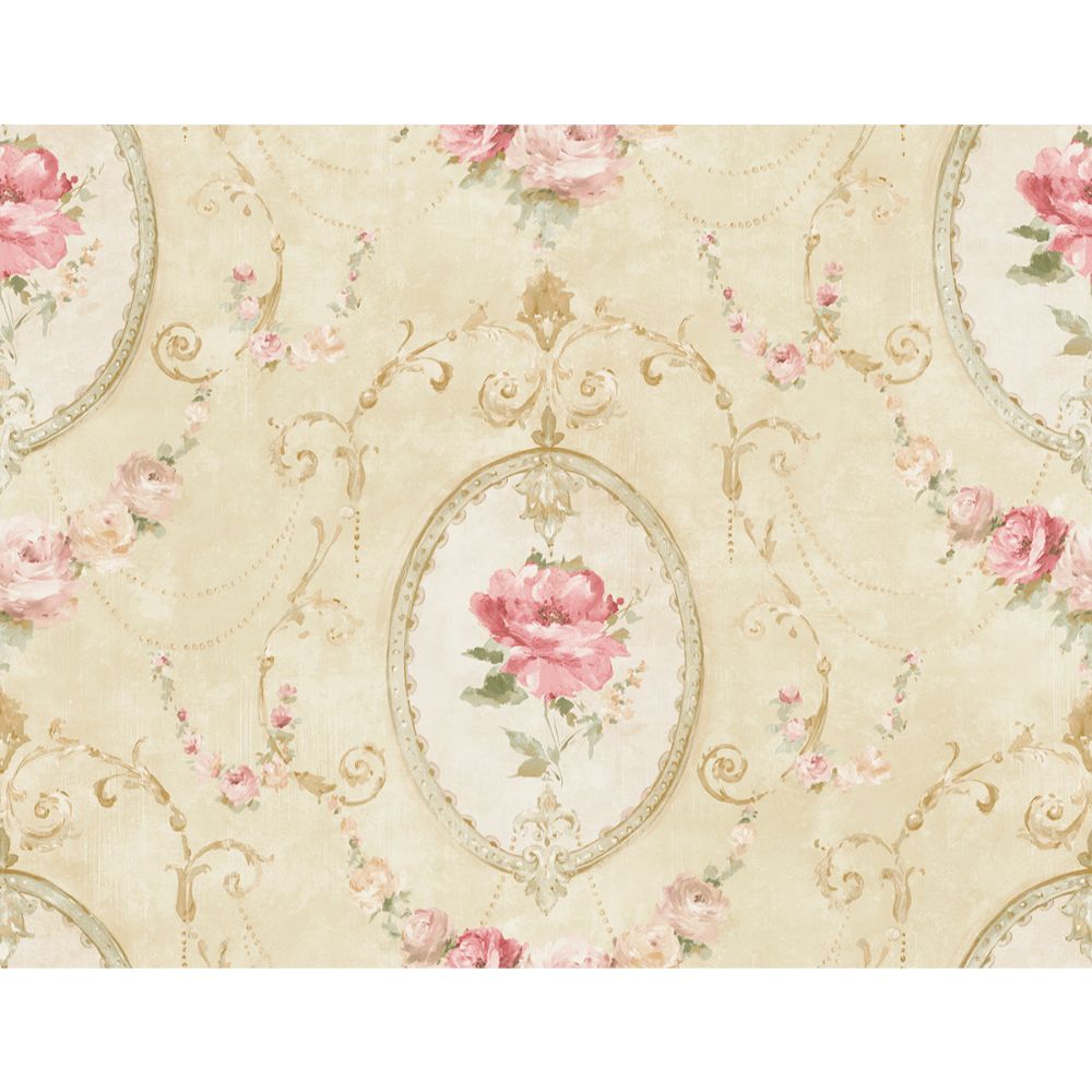 Casa Mia Wallpaper RM50805 Flora Cameo Wallpaper In Beige, Cream, Pink