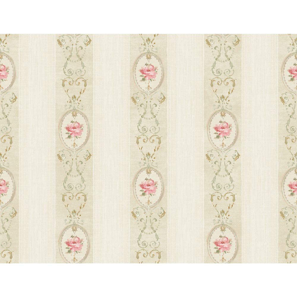 Casa Mia Wallpaper RM50905 Floral Stripes Wallpaper In White, Beige