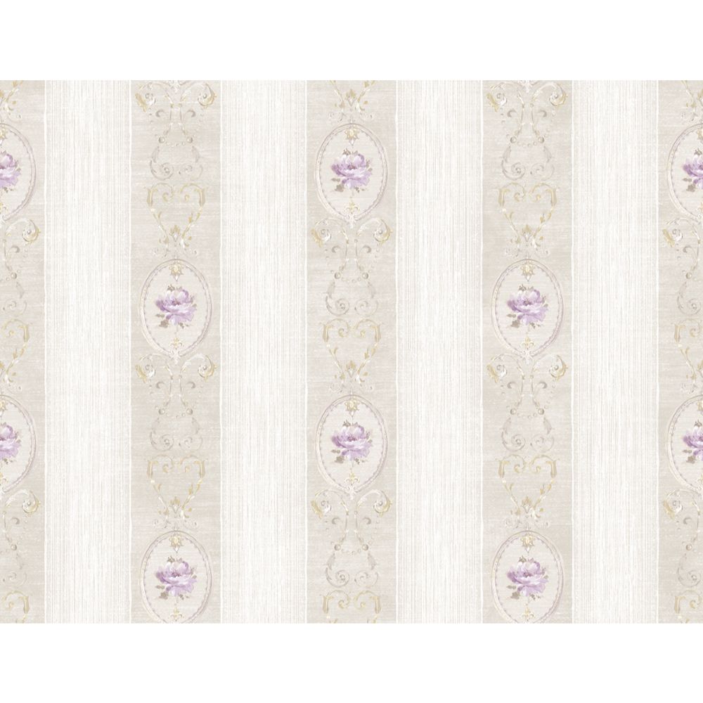Casa Mia Wallpaper RM50909 Floral Stripes Wallpaper In Soft Grey, Soft Brown