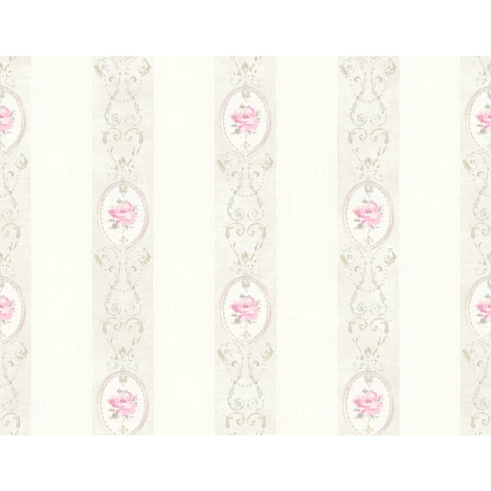Casa Mia Wallpaper RM50911 Floral Stripes Wallpaper In White, Soft Grey