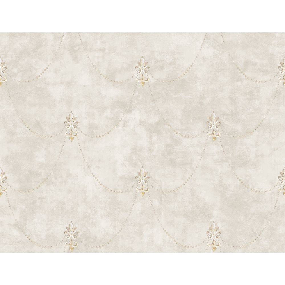 Casa Mia Wallpaper RM51109 Fleur De Lys Wallpaper In Soft Grey, Gold