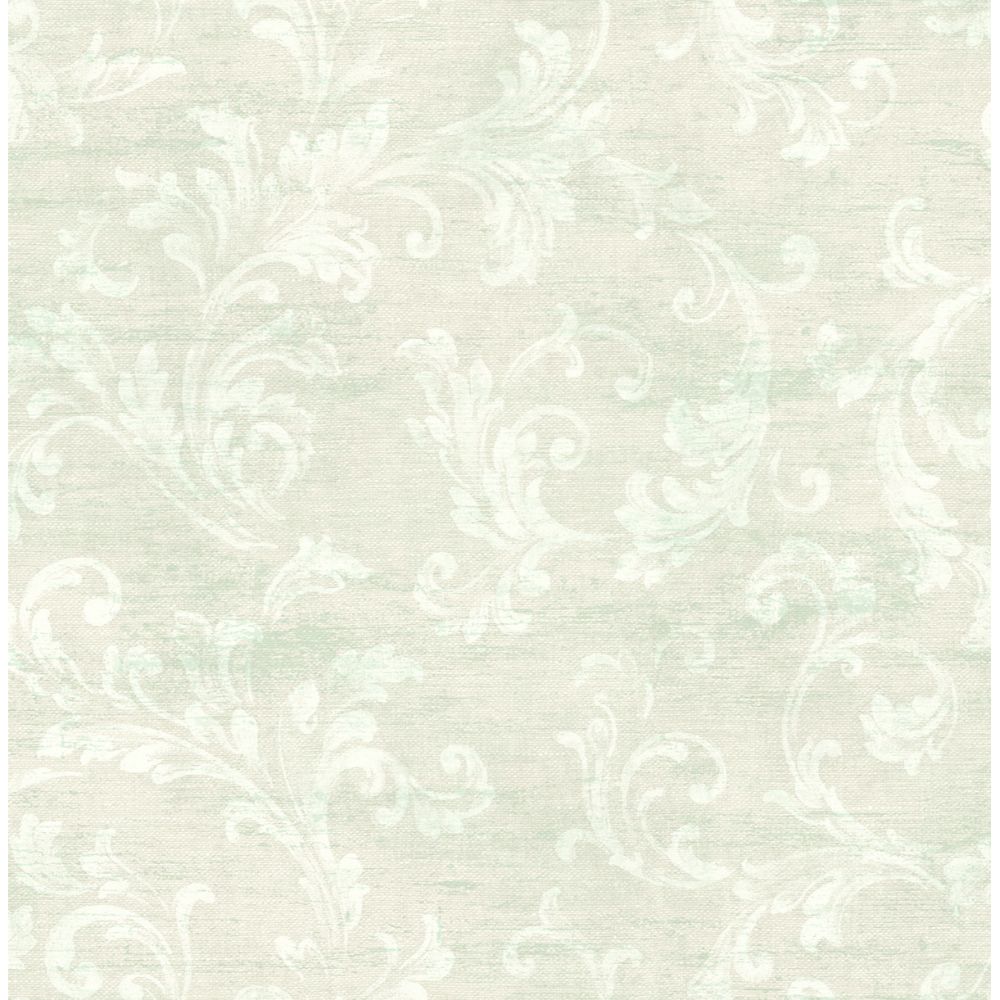 Casa Mia Wallpaper RM51802 Neoclassic Scroll Wallpaper In White, Soft Green