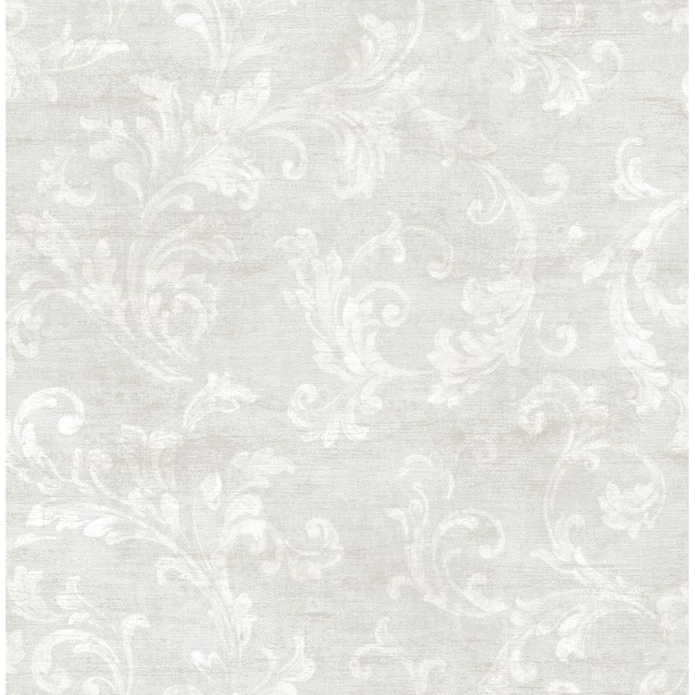 Casa Mia Wallpaper RM51803 Neoclassic Scroll Wallpaper In White, Soft Grey