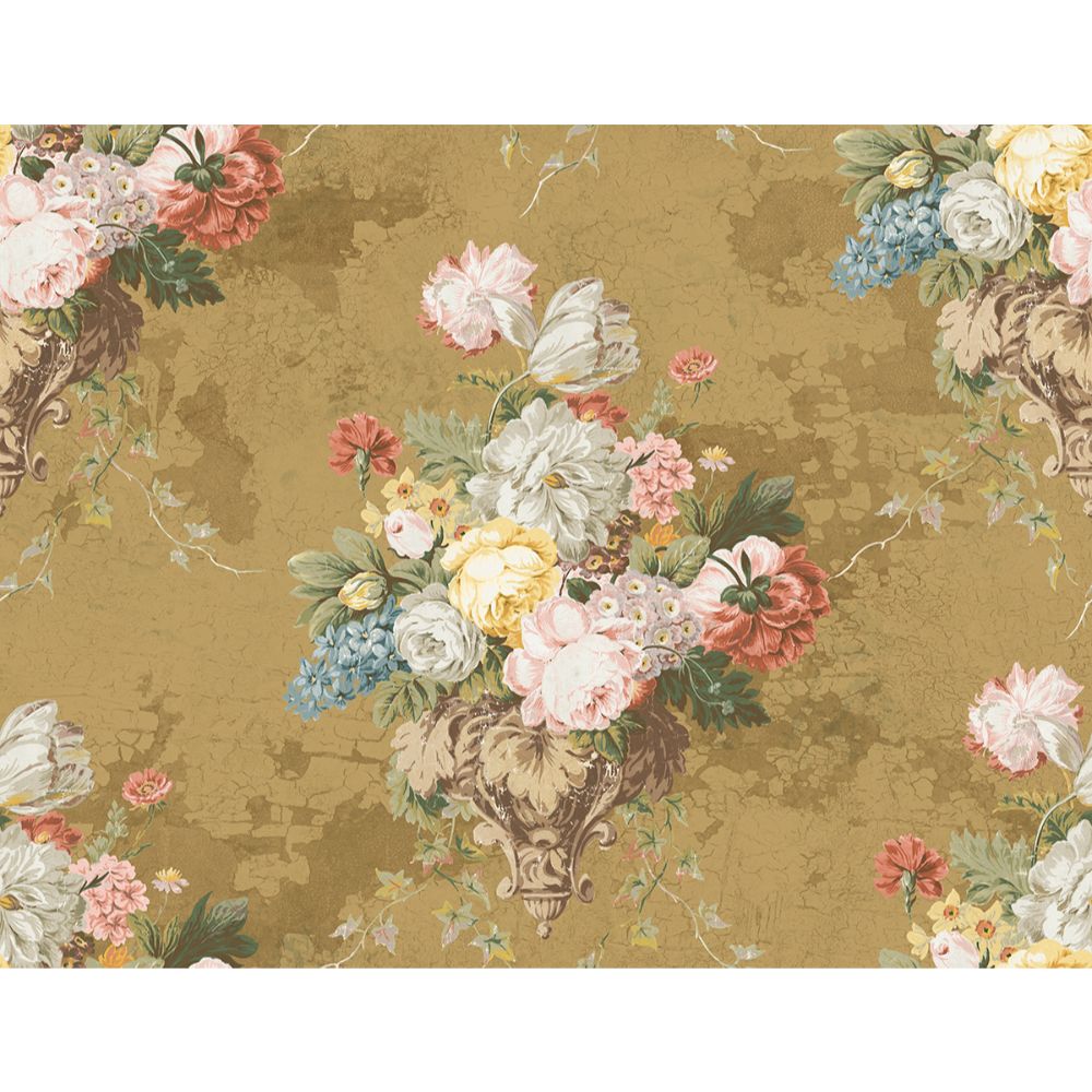 Casa Mia Wallpaper RM60006 Flower Cameo Wallpaper In Soft Gold