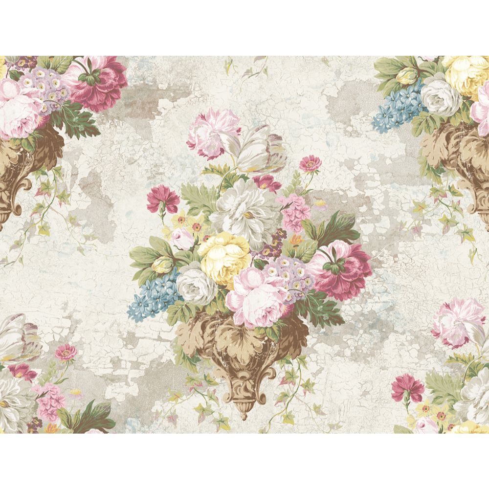 Casa Mia Wallpaper RM60009 Flower Cameo Wallpaper In Soft White