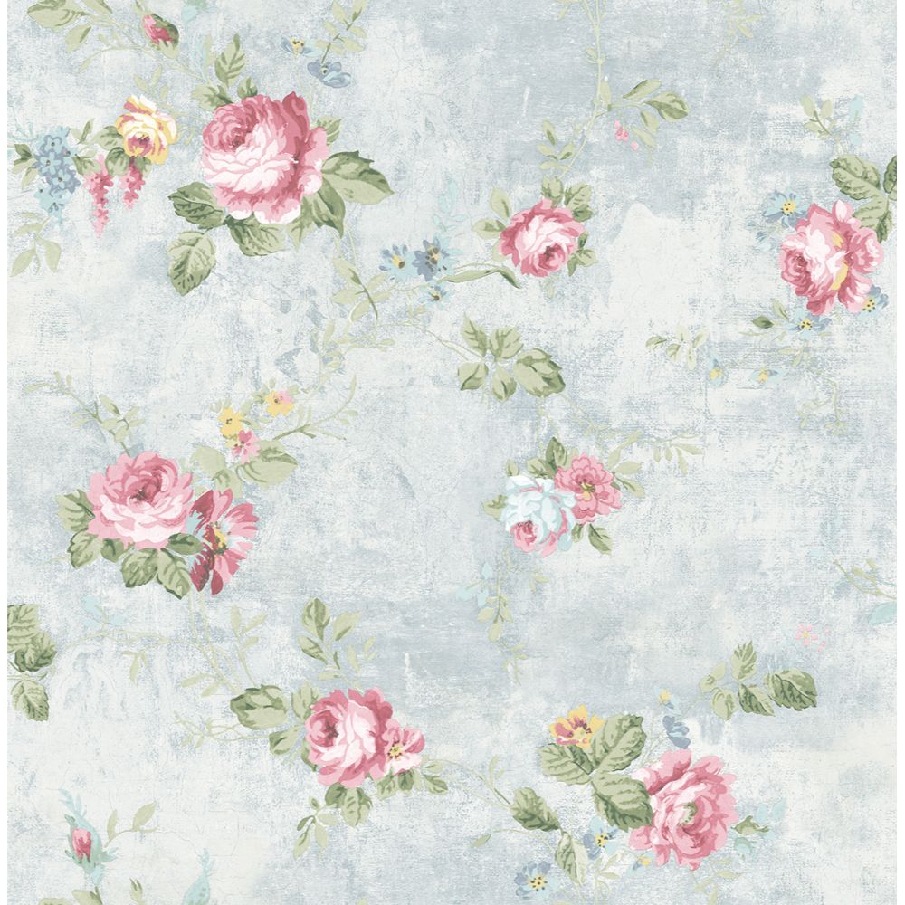 Casa Mia Wallpaper RM60512 English Flower Wallpaper In Soft Blue