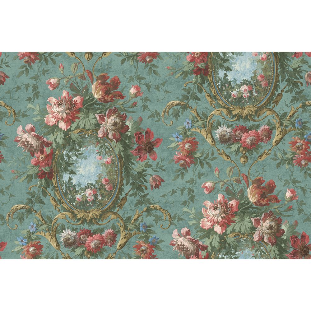 Casa Mia Wallpaper RM60704 English Vintage Cameo Wallpaper In Soft Green, Red