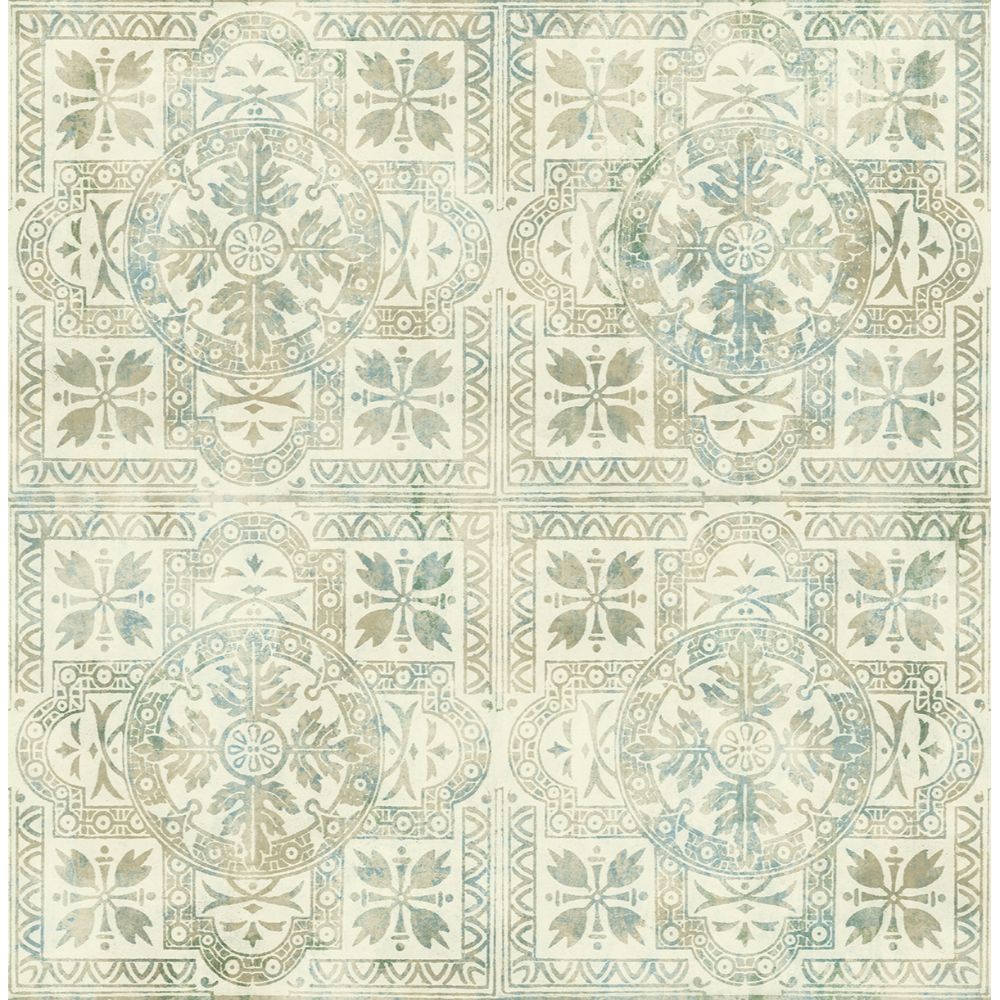 Casa Mia Wallpaper RM61002 Ceramic Tiles Wallpaper In Soft Green, Soft Cream, Soft Blue