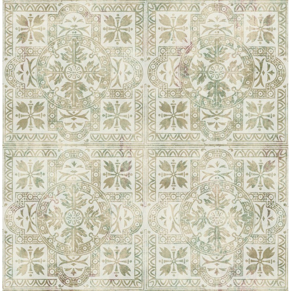 Casa Mia Wallpaper RM61004 Ceramic Tiles Wallpaper In Soft Grey, Soft Green, Cream