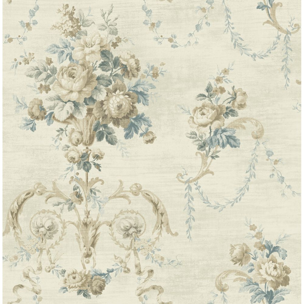Casa Mia Wallpaper RM61202 English Floral Cameo Wallpaper In Soft, Cream, Soft Blue