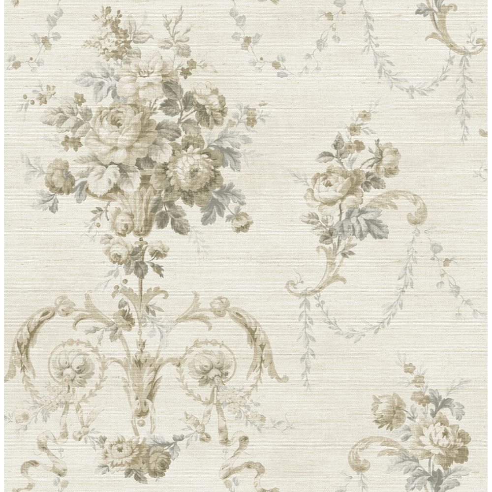 Casa Mia Wallpaper RM61208 English Floral Cameo Wallpaper In Soft White, Soft Grey