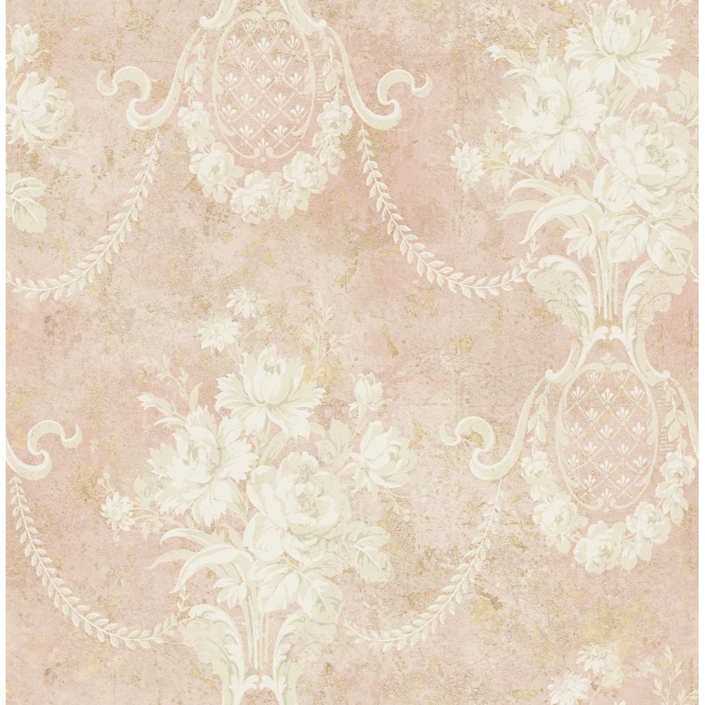 Casa Mia Wallpaper RM61501 Classic Floral Cameo Wallpaper In Soft Pink, Cream