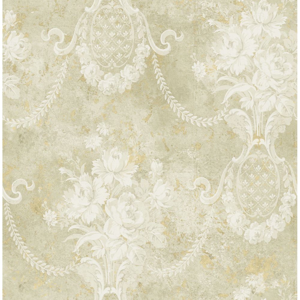 Casa Mia Wallpaper RM61505 Classic Floral Cameo Wallpaper In Soft Gold, White