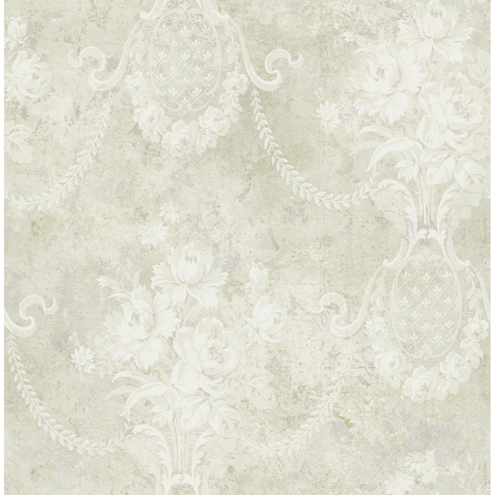 Casa Mia Wallpaper RM61508 Classic Floral Cameo Wallpaper In Soft Grey, White