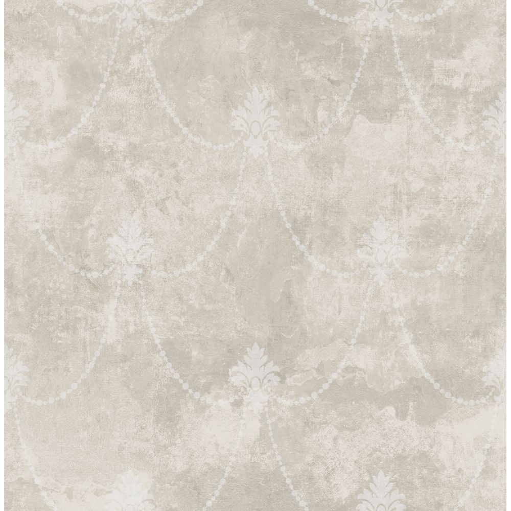 Casa Mia Wallpaper RM61802 Small Damask Scroll Wallpaper In Soft Grey, White