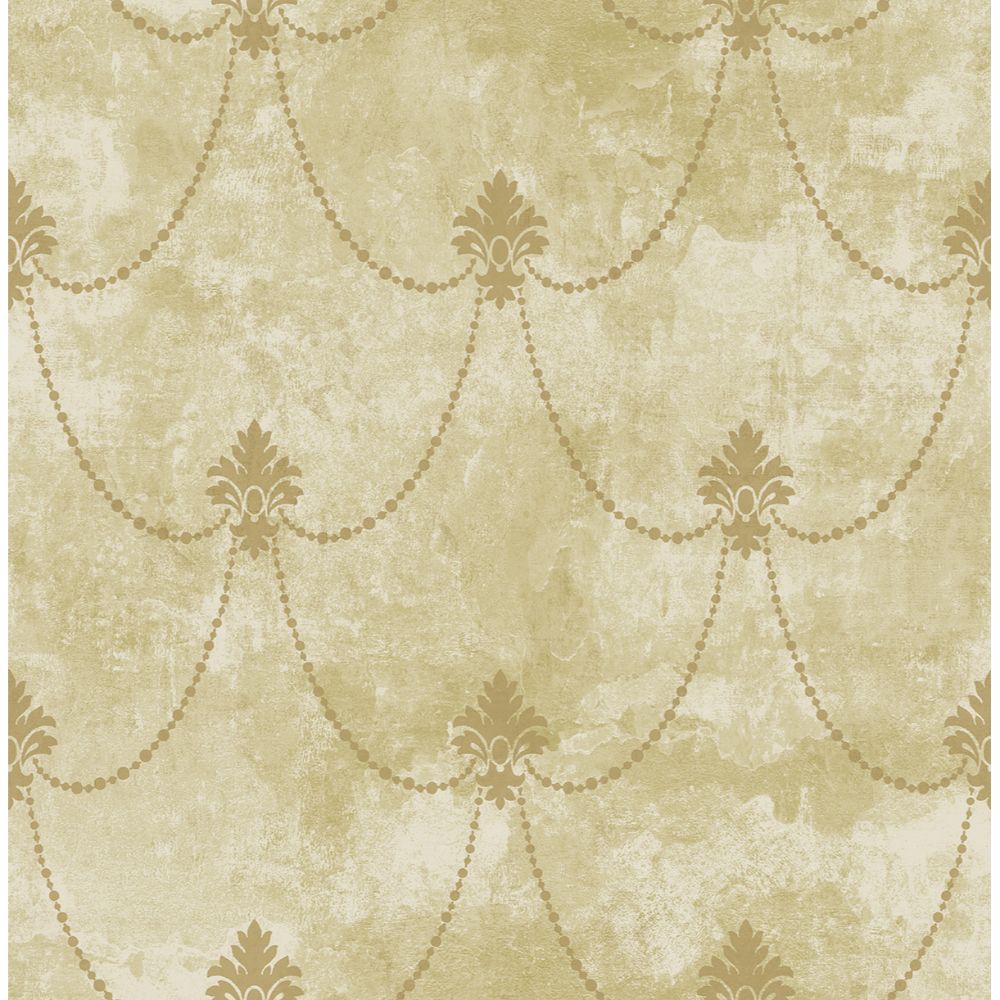 Casa Mia Wallpaper RM61806 Small Damask Scroll Wallpaper In Soft Gold, Gold