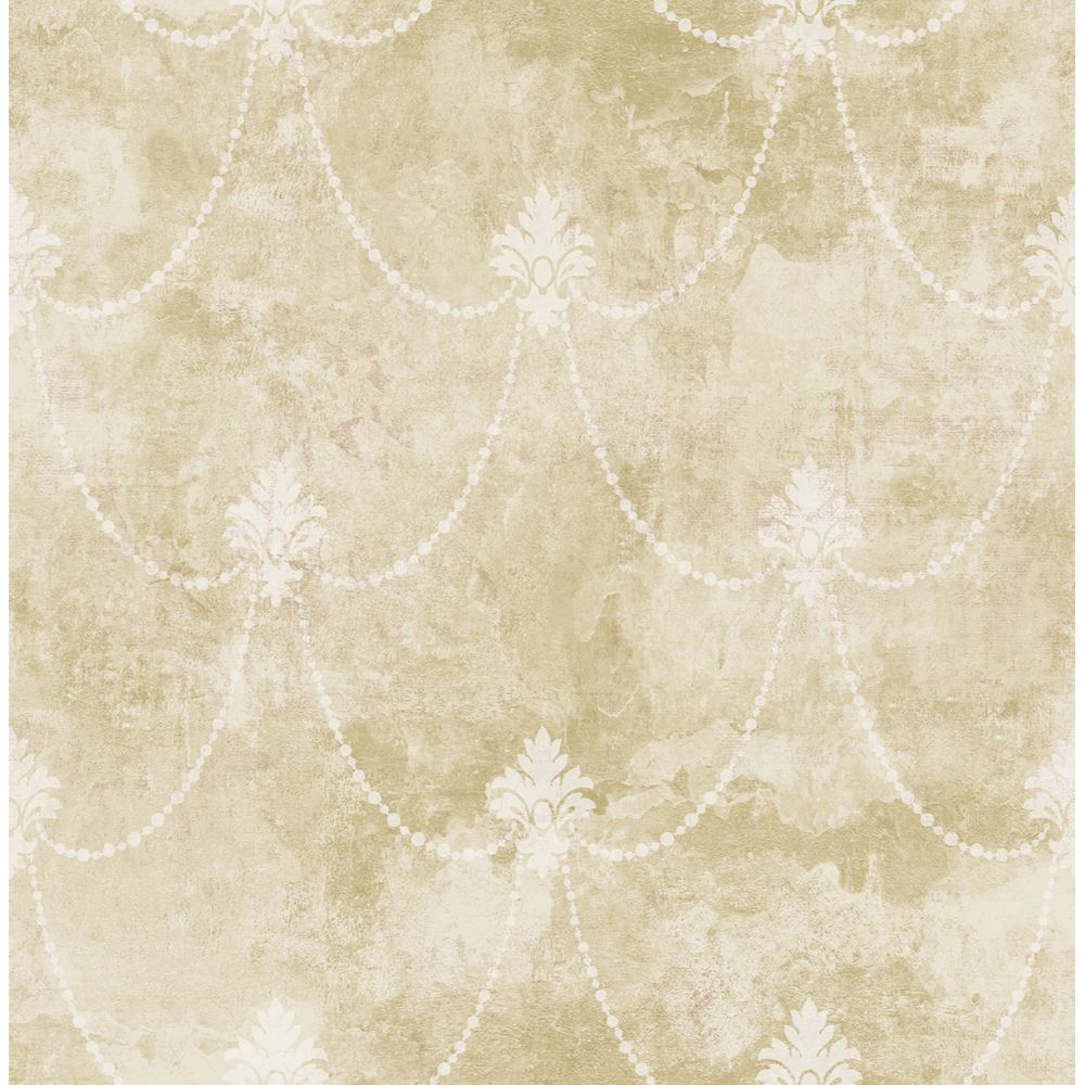 Casa Mia Wallpaper RM61809 Small Damask Scroll Wallpaper In Send, Cream