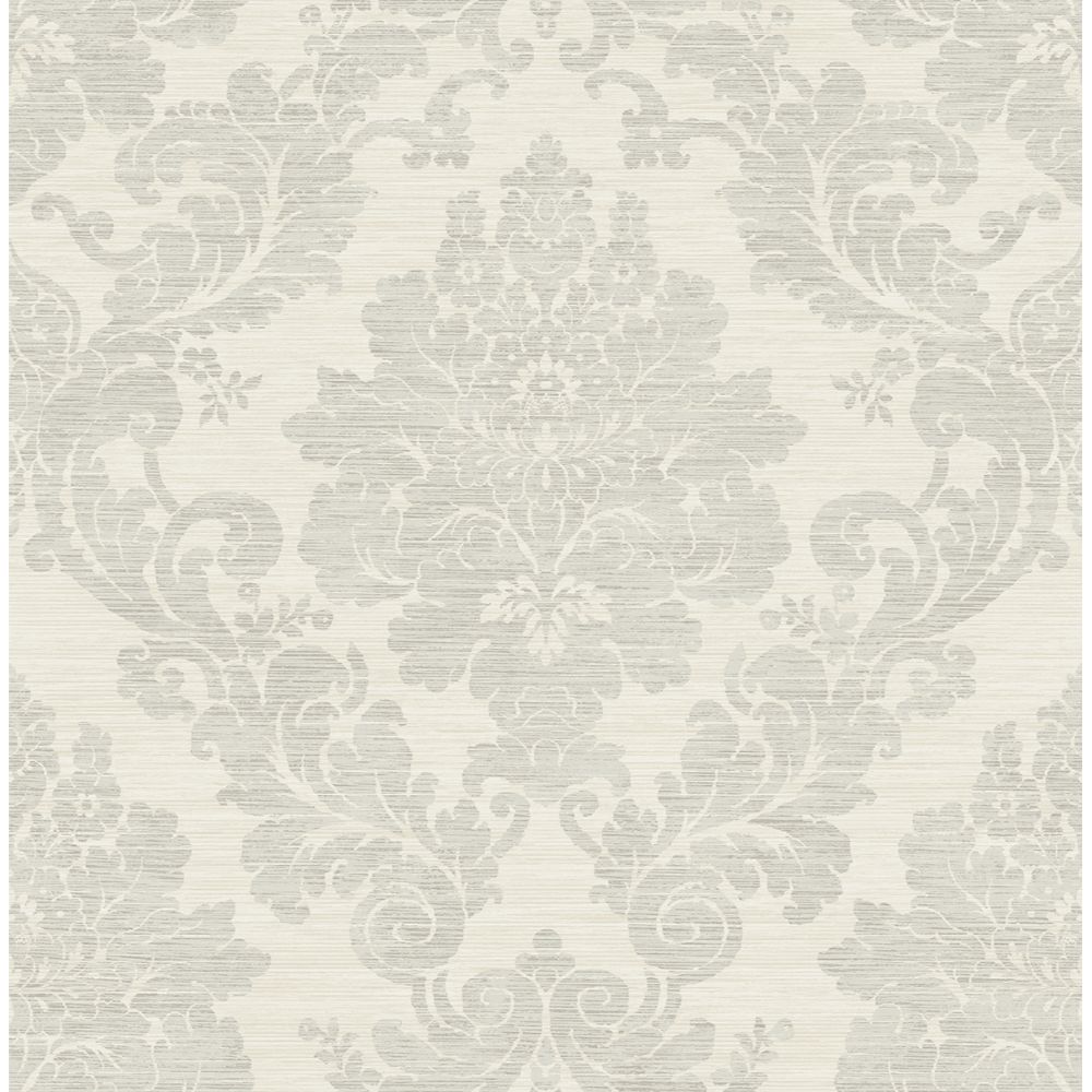Casa Mia Wallpaper RM81108 Textile Damask Wallpaper In White, Grey