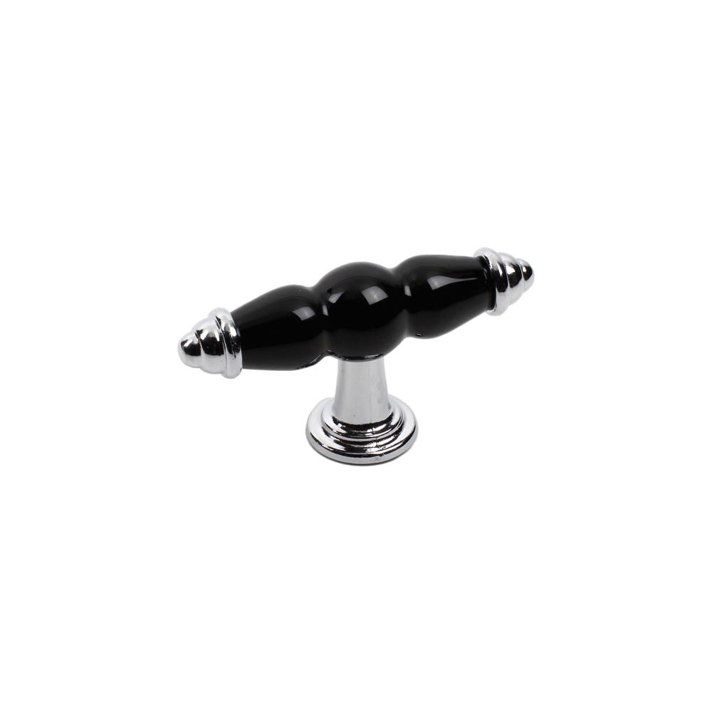 Century Hardware 27429-26BK Zinc Die Cast, T-Knob, 3-3/8 inch length, Polished Chrome/ Plain Black in the Nordic II collection