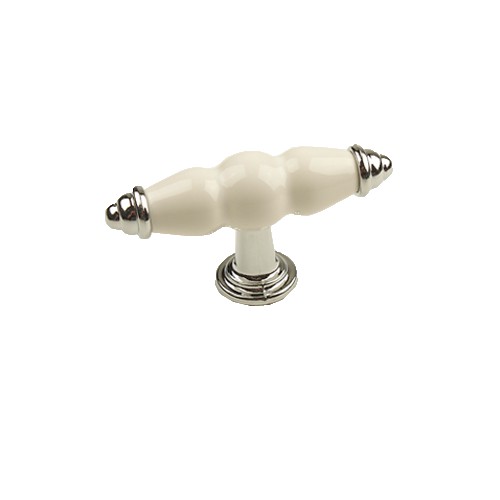 Century Hardware 27429-26WT Zinc Die Cast, T-Knob, 3-3/8 inch length, Polished Chrome/ White in the Nordic II collection