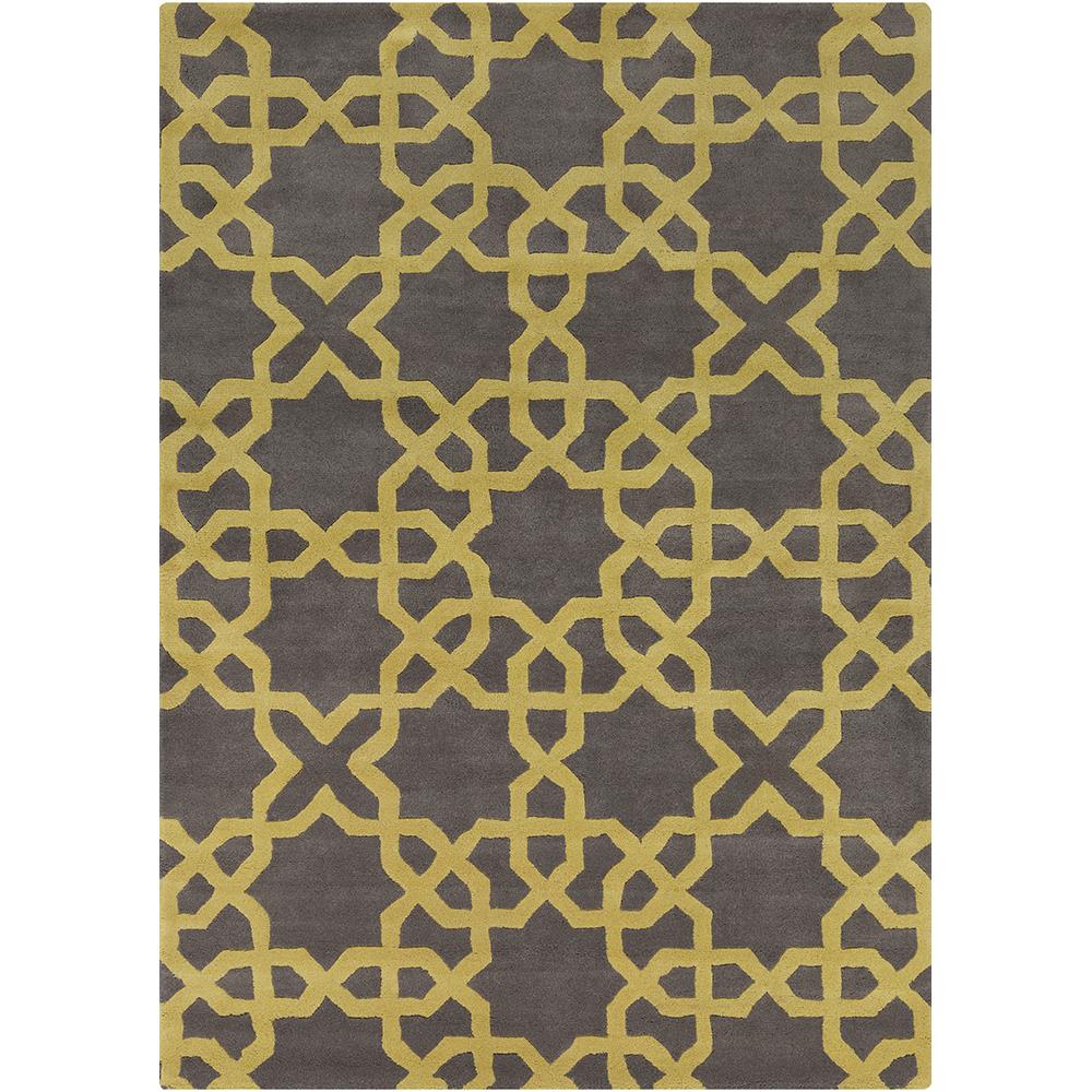 Chandra Rugs DAV25802 DAVIN Hand-Tufted Contemporary Wool Rug in Charcoal/Green, 7