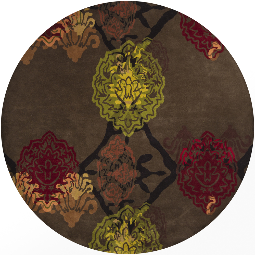 Chandra Rugs DHA7503 DHARMA Hand-Tufted Contemporary Rug in Dark Brown/Orange/Red/Green/Yellow, 7
