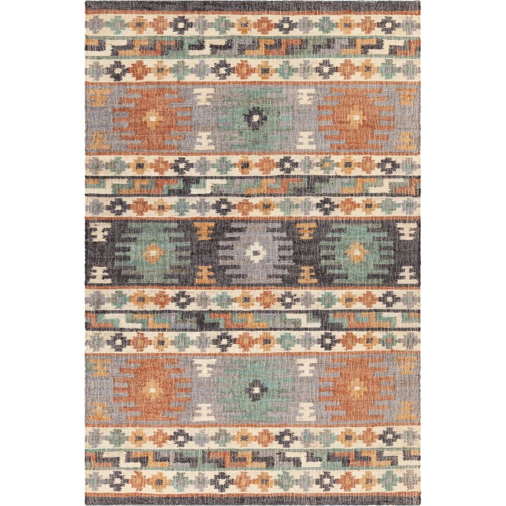 Chandra Rugs ETH-52801 Ethel Hand-woven Contemporary Rug in Green/Grey/Black/Rust/Gold