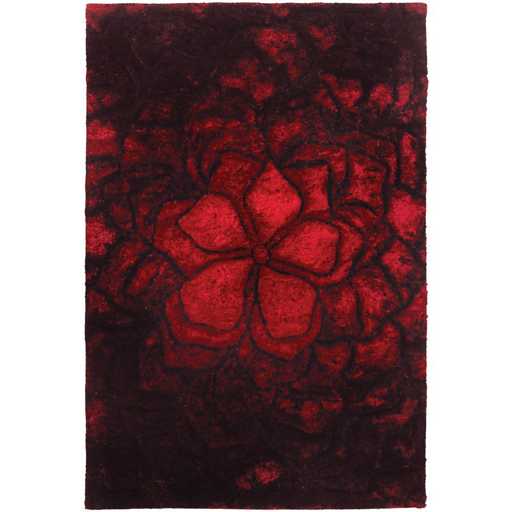 Chandra Rugs FLE51105 FLEMISH Hand-Woven Contemporary Shag Rug in Red/Black, 5