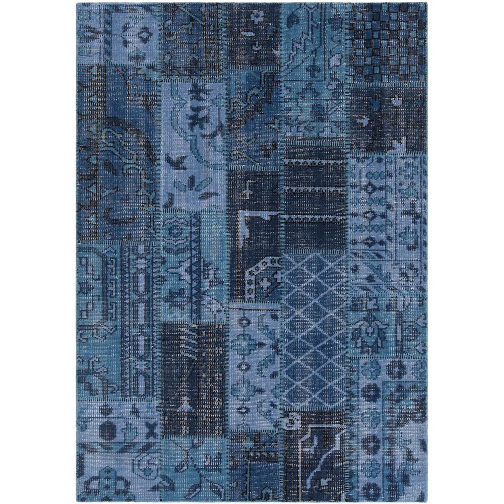 Chandra Rugs FUS26304 FUSION Hand-Knotted Contemporary Rug in Blue/Charcoal/Black, 7