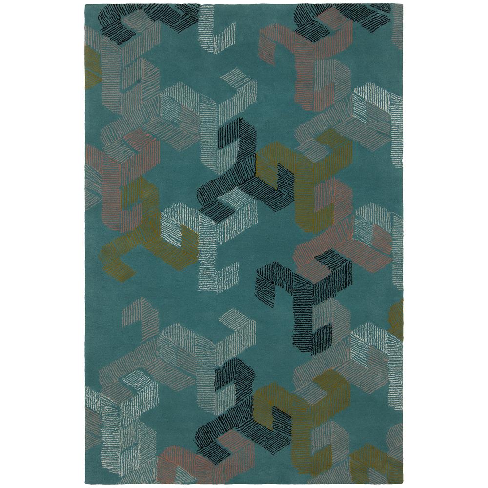 Chandra Rugs JES28906 JESSICA SWIFT Hand-Tufted Designer Wool Rug in Teal/White/Black/Pink/Gold, 5