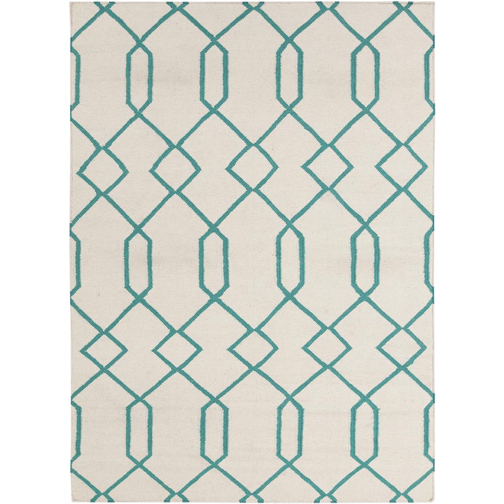 Chandra Rugs LIM25713 LIMA Flat-Weaved Reversible Wool/Cotton Rug in White/Teal, 5