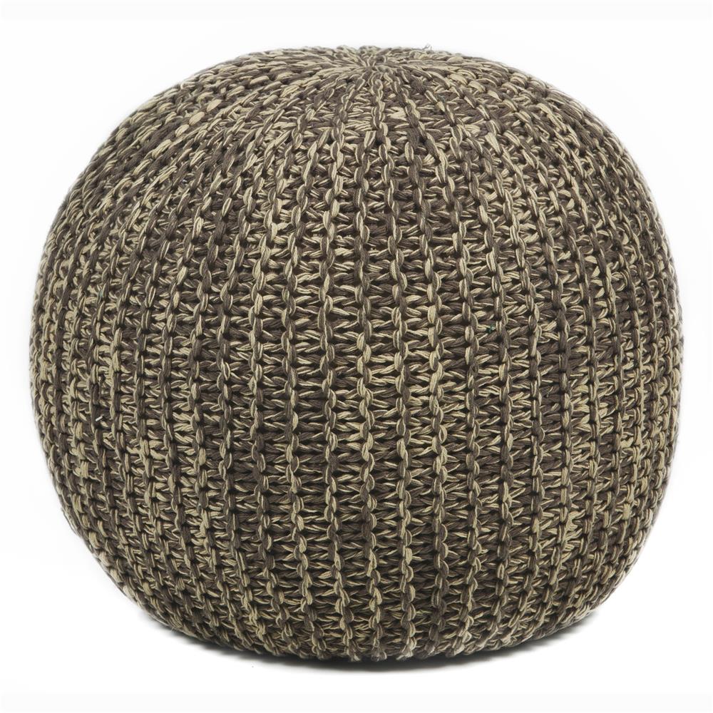 Chandra Rugs POU102 POUFS Hand-Knitted Contemporary Cotton Pouf in Beige/Brown, 1