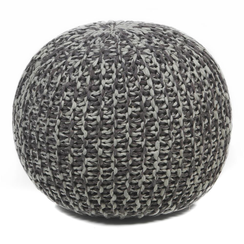 Chandra Rugs POU127 POUFS Hand-Knitted Contemporary Cotton Pouf in Brown/Grey, 1