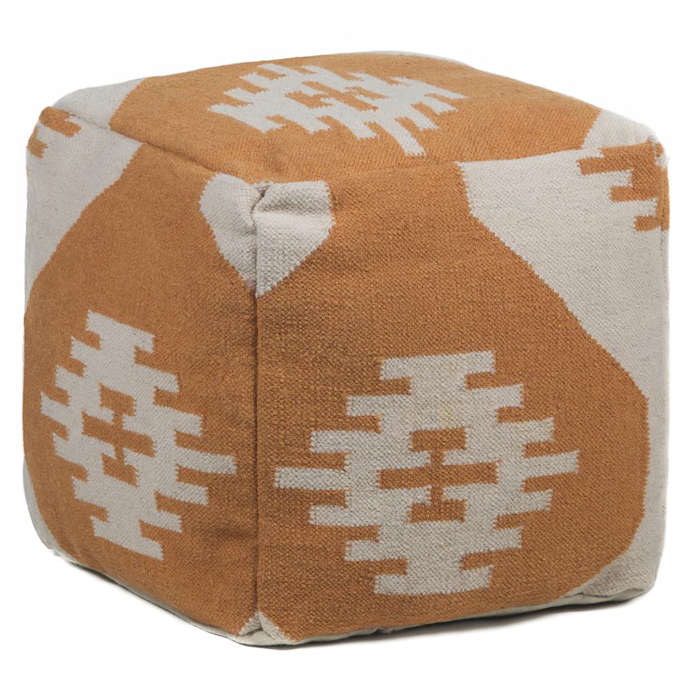 Chandra Rugs POU129 POUFS Hand-Knitted Contemporary Wool Pouf in Orange/Cream, 1