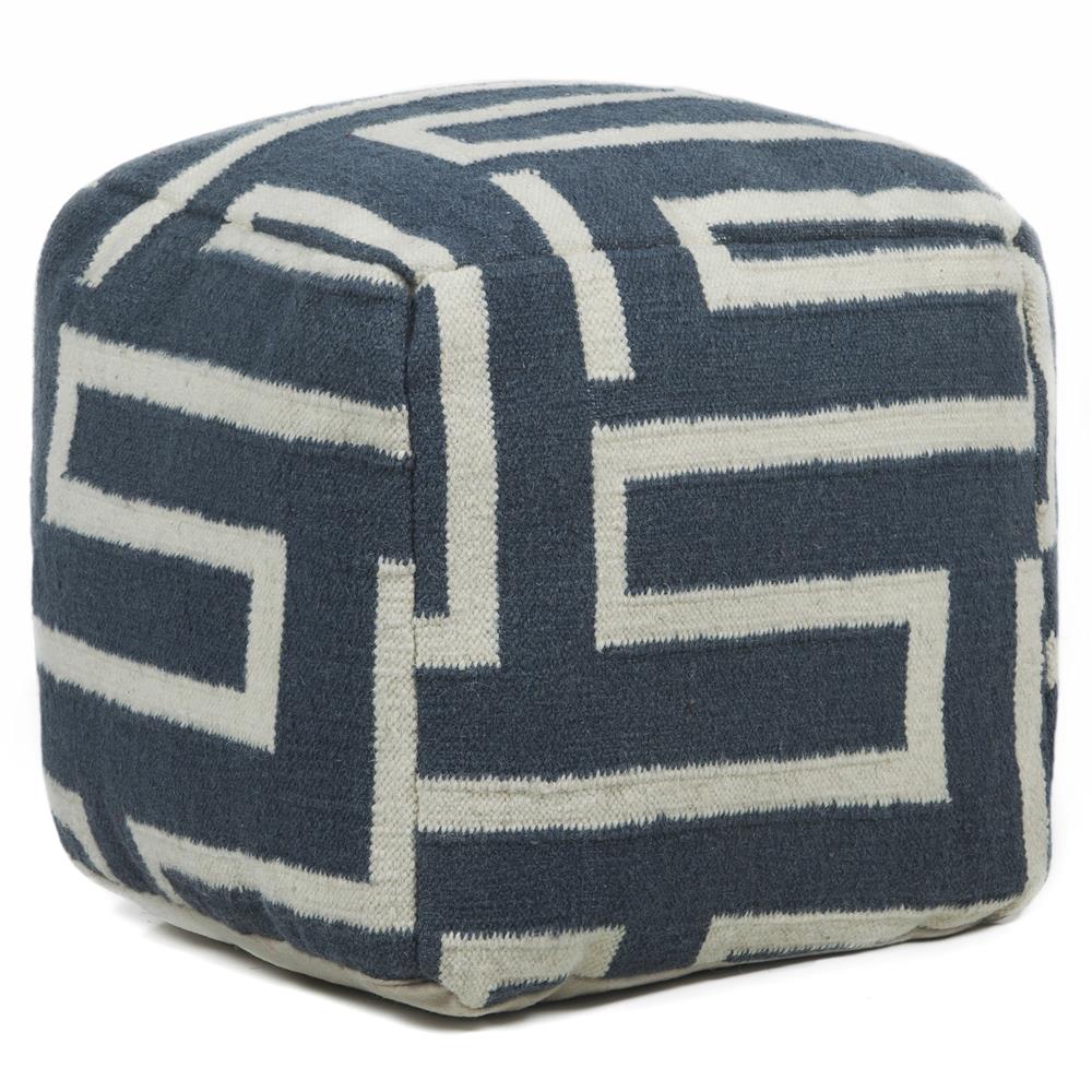Chandra Rugs POU133 POUFS Hand-Knitted Contemporary Wool Pouf in Grey/Cream, 1