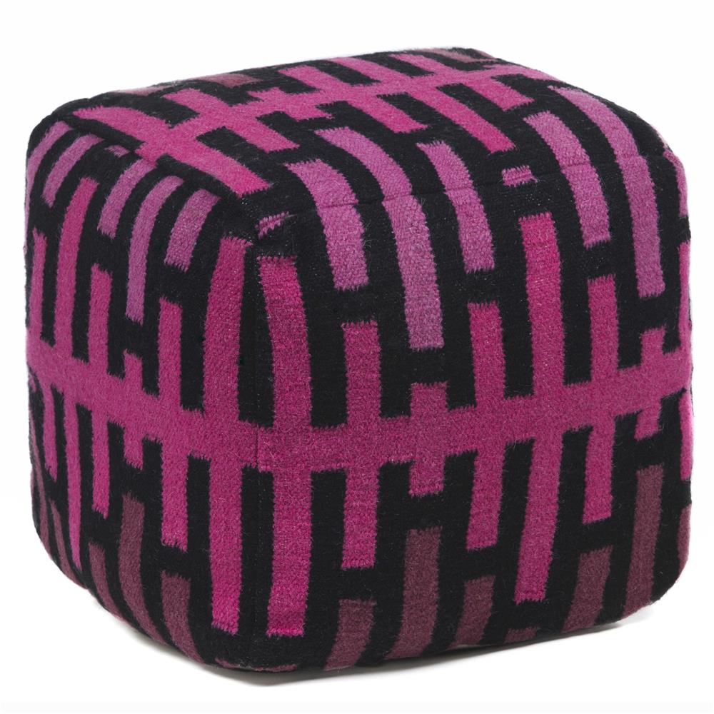 Chandra Rugs POU134 POUFS Hand-Knitted Contemporary Wool Pouf in Pink/Black, 1