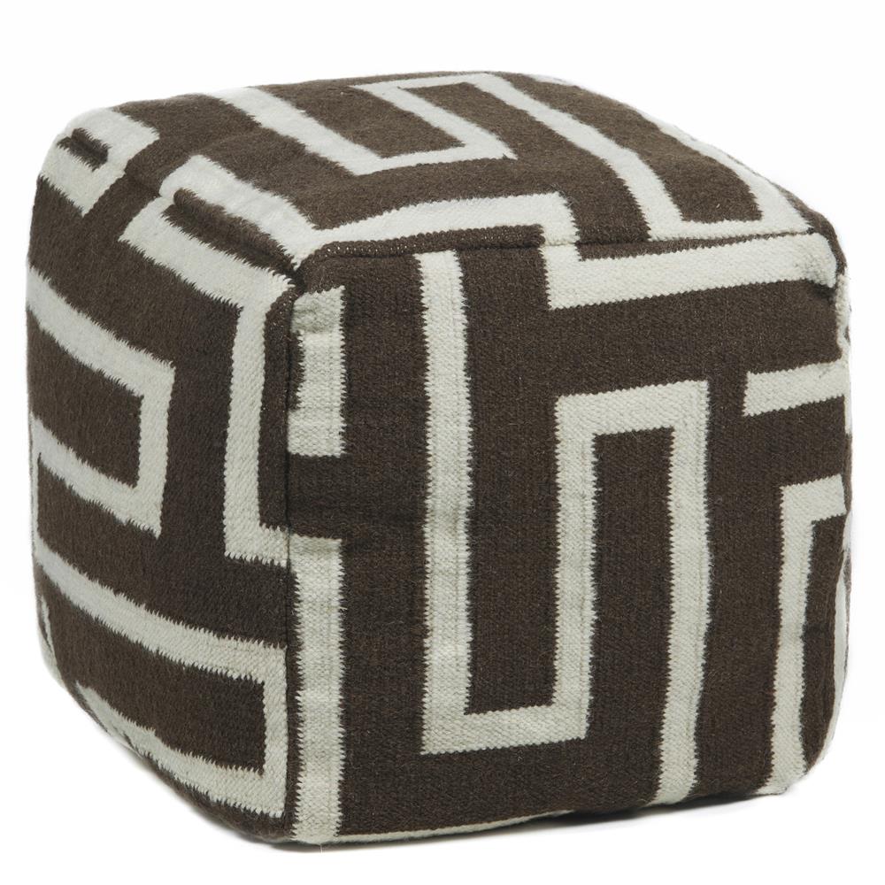 Chandra Rugs POU135 POUFS Hand-Knitted Contemporary Wool Pouf in Brown/Cream, 1