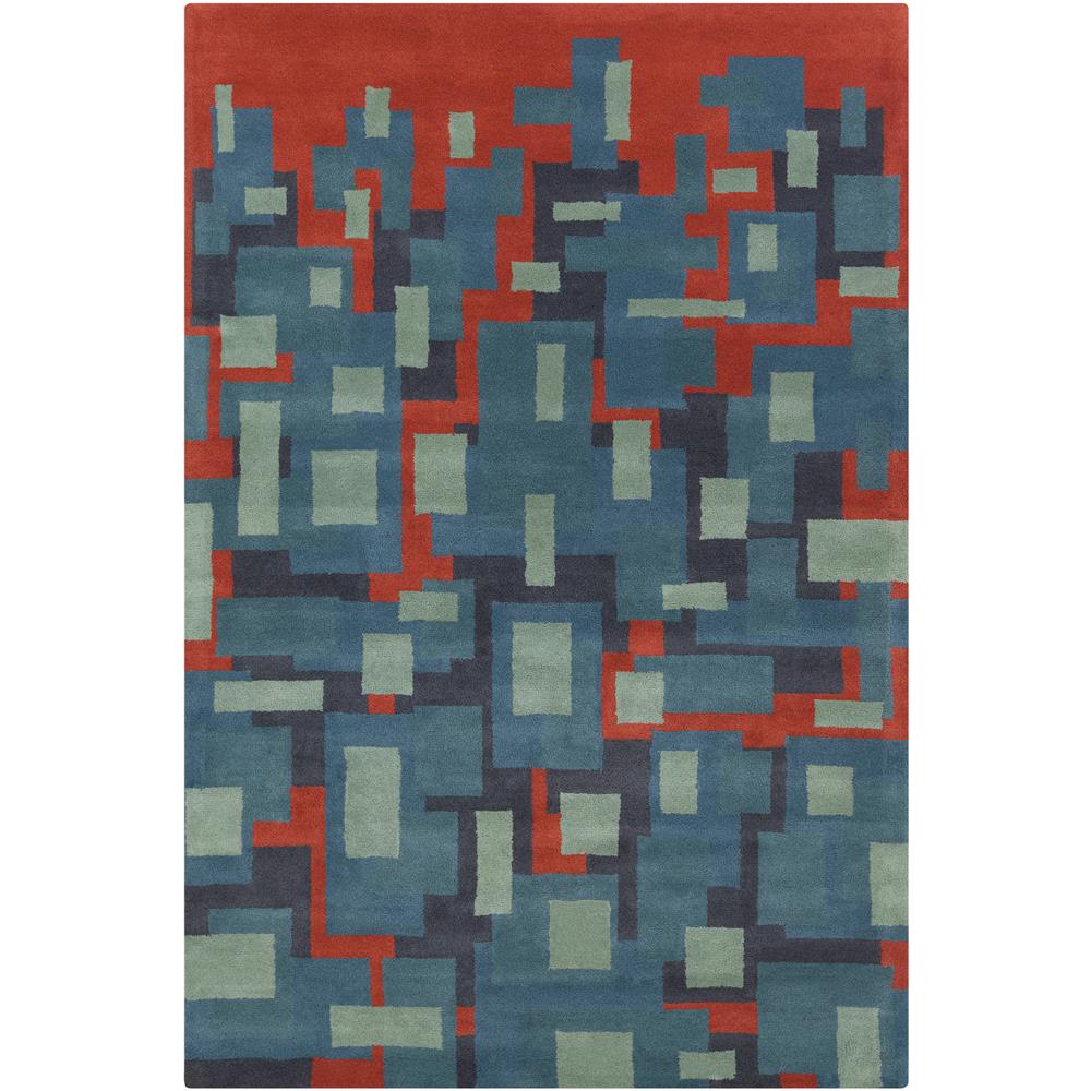 Chandra Rugs STE52249 STELLA Hand-Tufted Contemporary Wool Rug in Blue/Red/Charcoal, 8