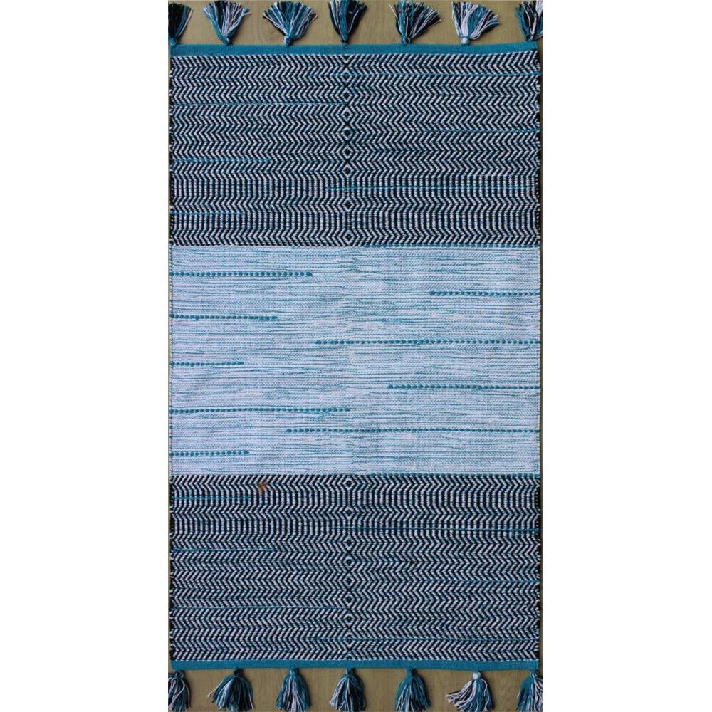 Chandra Rugs TAN45928 TANYA Handwoven Flatweave Cotton Rug in Blue/Black, 7
