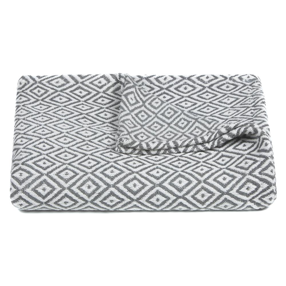 Chandra Rugs TH-LIA51631 LIA Handcrafted Cotton Throw in Grey/White, 50"x70"