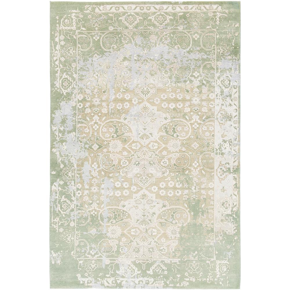 Chandra Rugs VIN36805 VINGEL Hand-knotted Traditional Rug in green/grey/beige/cream, 5