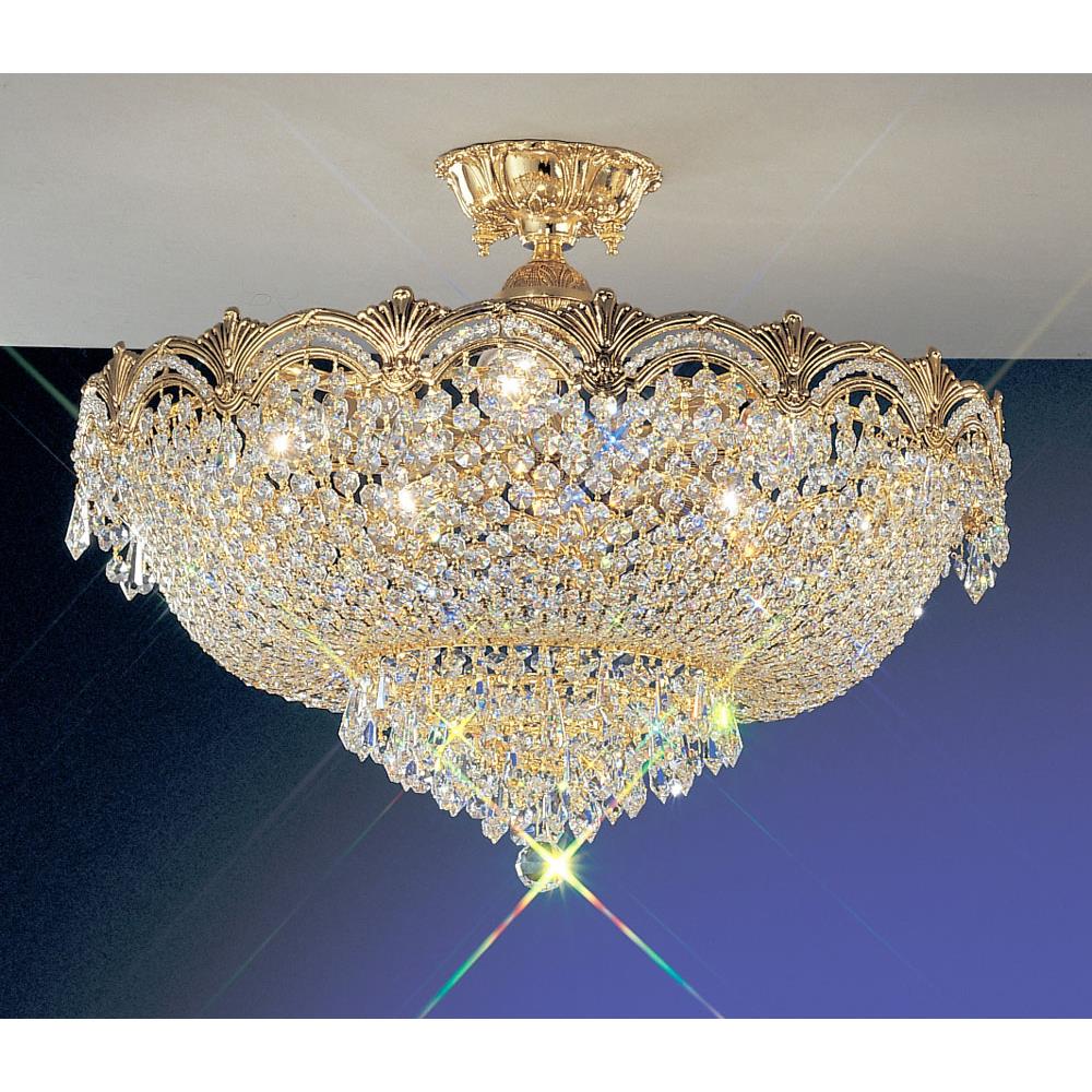 Classic Lighting 1857 G CGT Regency II Semi-Flush Ceiling Mount in 24k Gold Plated with Crystalique Golden Teak