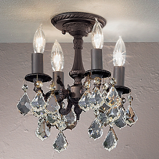 Classic Lighting 57345 AGB CBK Majestic Semi-Flush Ceiling Mount in Aged Bronze with Crystalique Black
