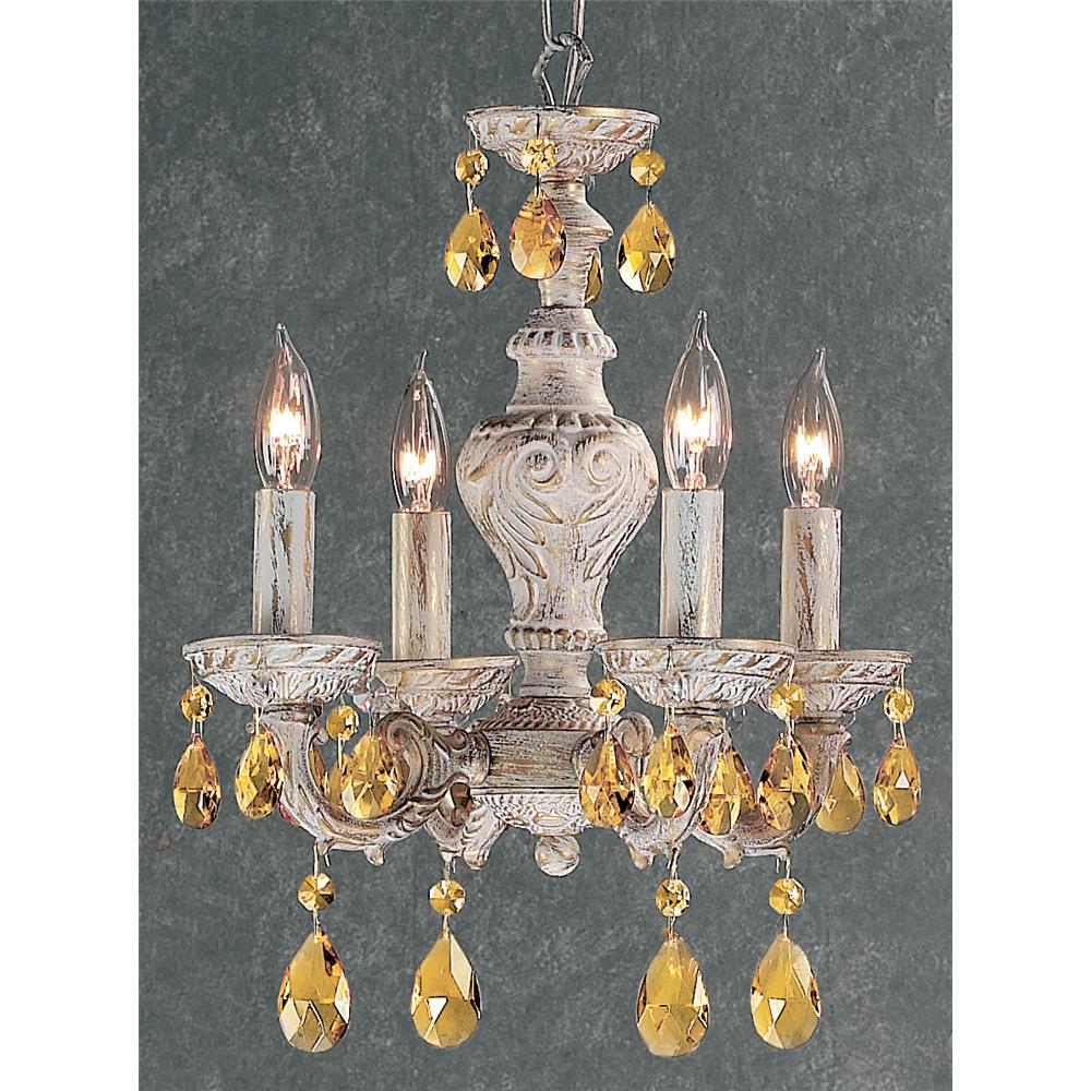 Classic Lighting 8334 AW PAM Gabrielle Mini Chandelier in Antique White with Prisms Amber