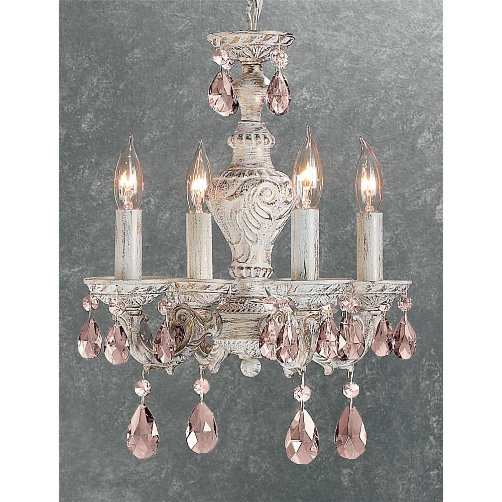 Classic Lighting 8334 AW PAT Gabrielle Mini Chandelier in Antique White with Prisms Amethyst